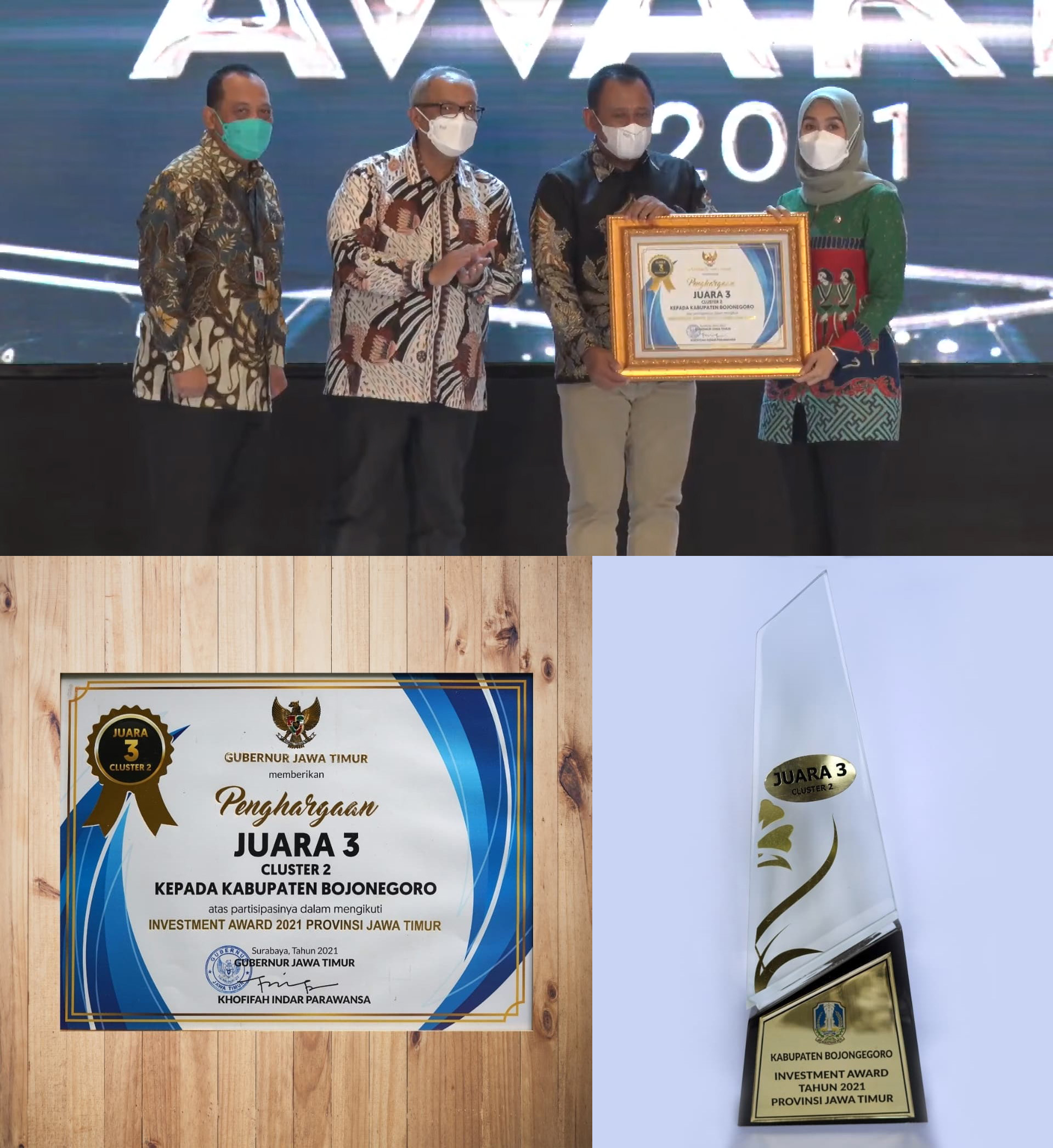 KABUPATEN BOJONEGORO RAIH PENGHARGAAN PADA INVESTMENT AWARD PROVINSI JAWA TIMUR TAHUN 2021