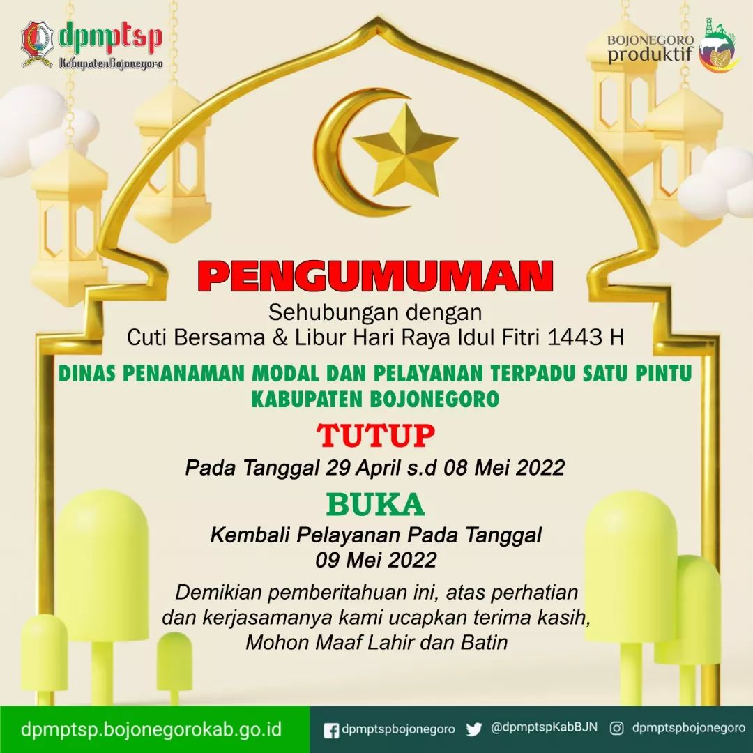 PENGUMUMAN CUTI BERSAMA HARI RAYA IDUL FITRI 1443 H/2022 M