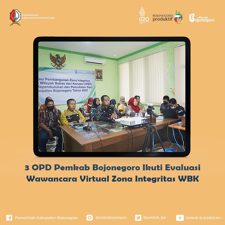 3 OPD PEMKAB BOJONEGORO IKUTI EVALUASI WAWANCARA VIRTUAL ZONA INTEGRITAS WBK