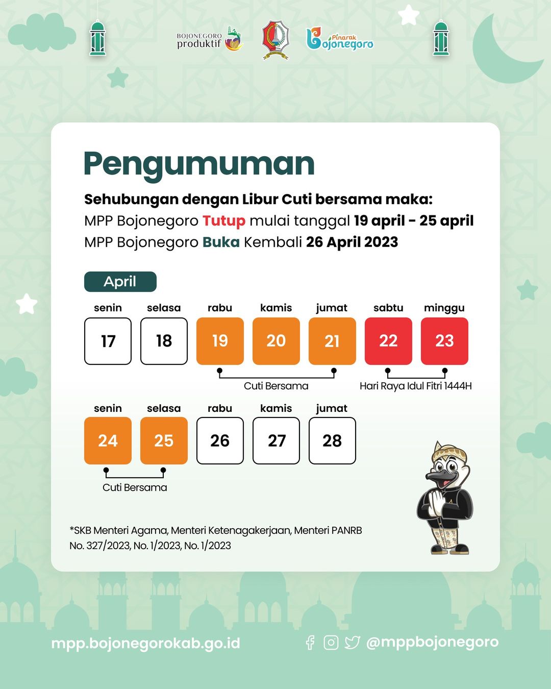 PENGUMUMAN LIBUR DAN CUTI BERSAMA HARI RAYA IDUL FITRI 1444 H/2023 M