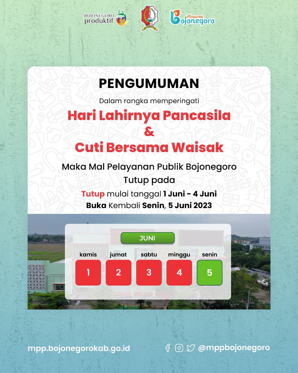 PENGUMUMAN LIBUR DAN CUTI BERSAMA HARI LAHIRNYA PANCASILA DAN HARI RAYA WAISAK 2023