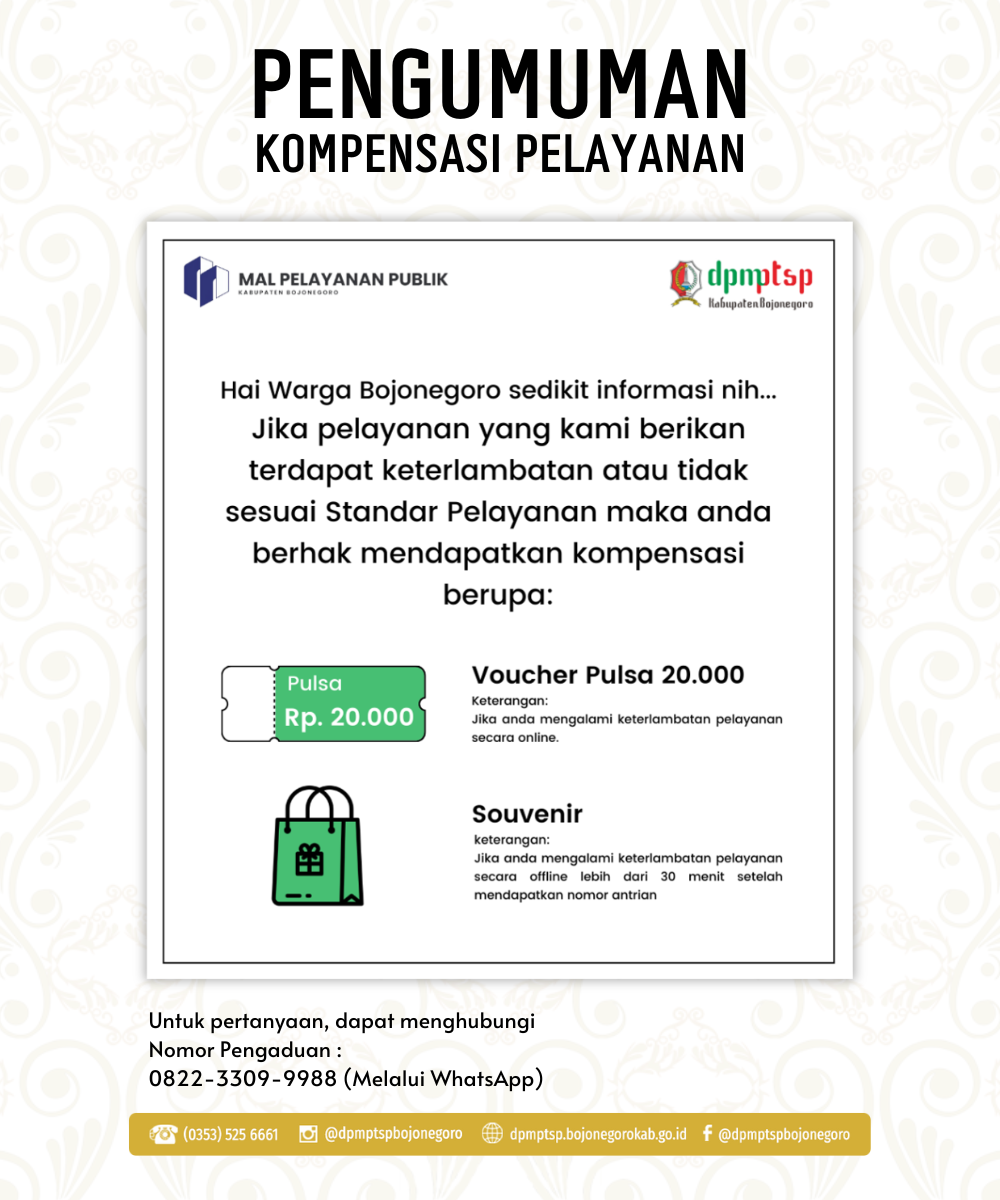 PENGUMUMAN KOMPENSASI PELAYANAN DPMPTSP BOJONEGORO