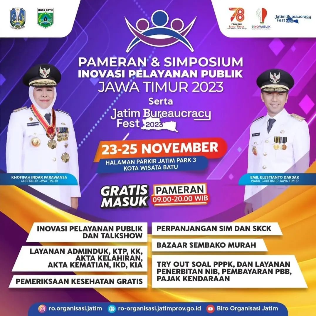 PAMERAN & SIMPOSIUM INOVASI PELAYANAN PUBLIK JAWA TIMUR 2023 DAN JATIM BUREAUCRACY FEST 2023