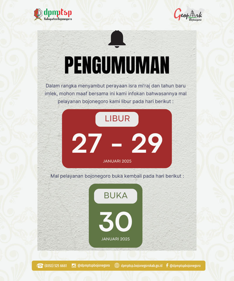 LIBUR DAN CUTI BERSAMA ISRA' MI'RAJ DAN TAHUN BARU IMLEK
