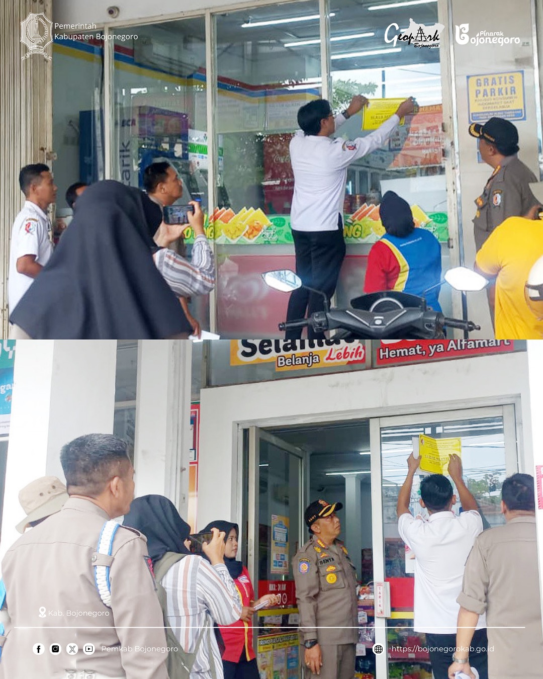 PEMKAB BOJONEGORO PASANG STIKER TOKO MODERN BERJEJARING YANG SUDAH BERIZIN