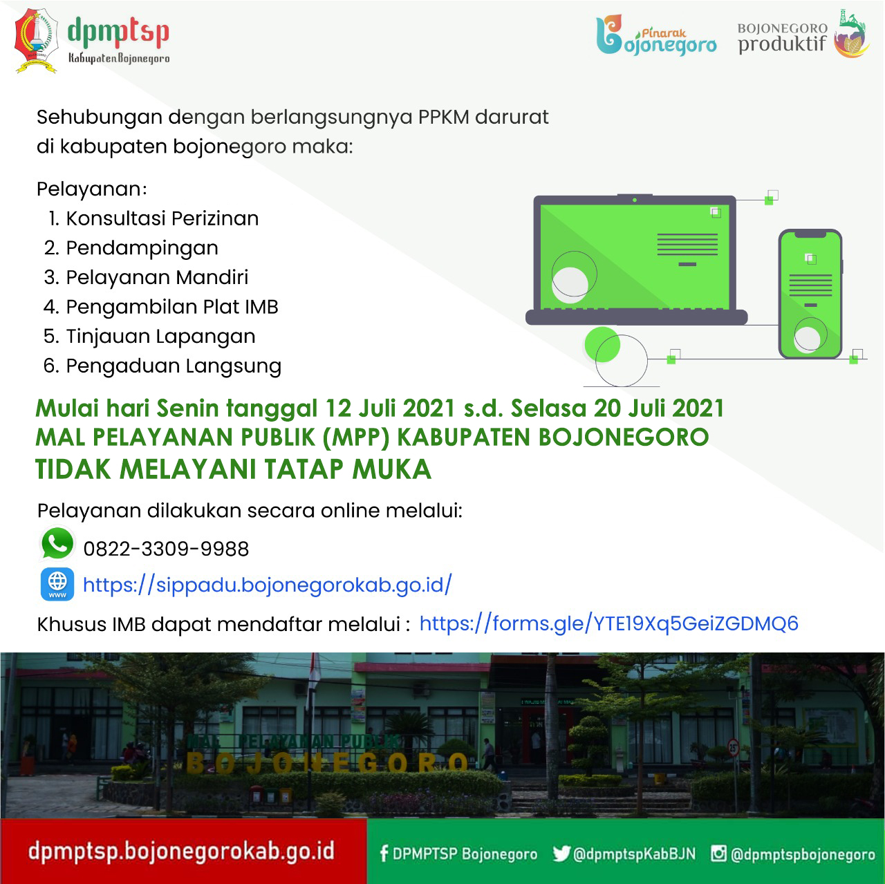 MPP SEMENTARA TIDAK MELAYANI TATAP MUKA!