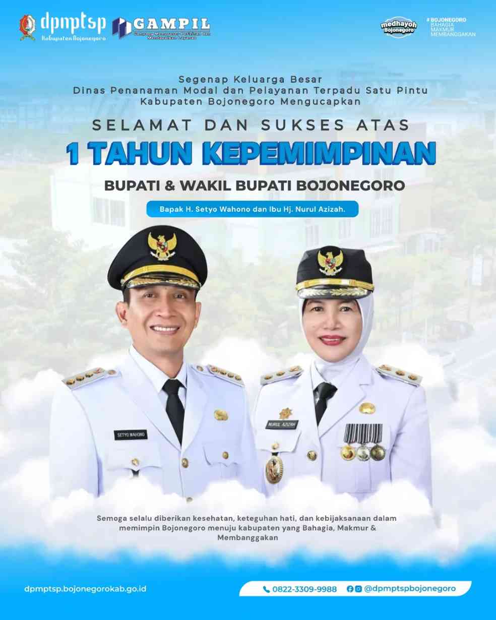 ✨ Selamat dan Sukses atas 1 Tahun Kepemimpinan Bupati & Wakil Bupati Bojonegoro ✨