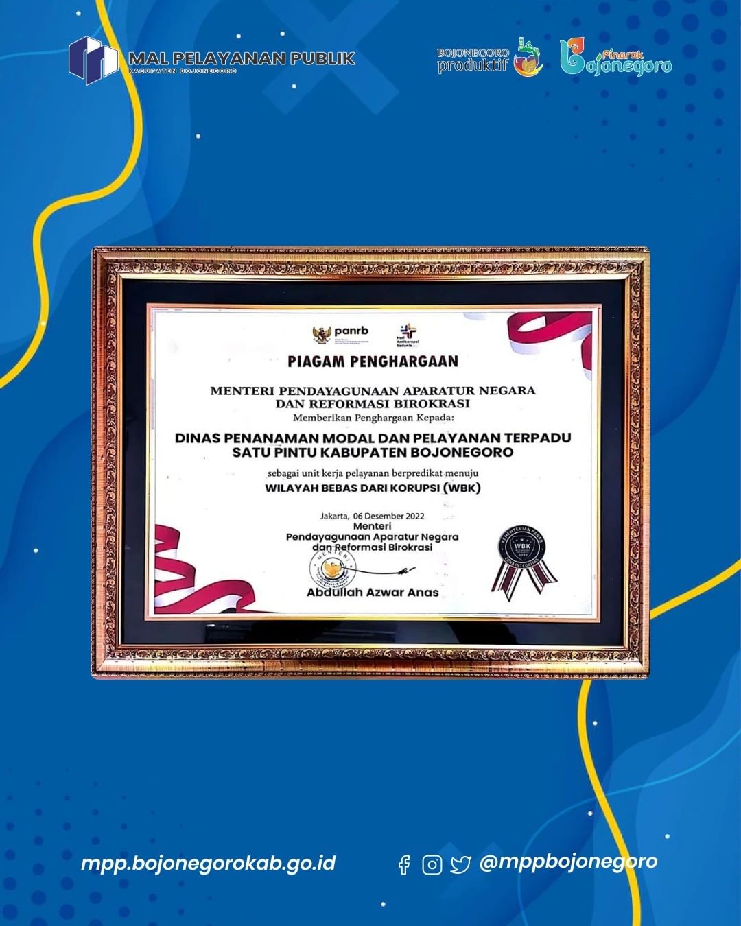 DPMPTSP BOJONEGORO RAIH PREDIKAT ZI-WBK