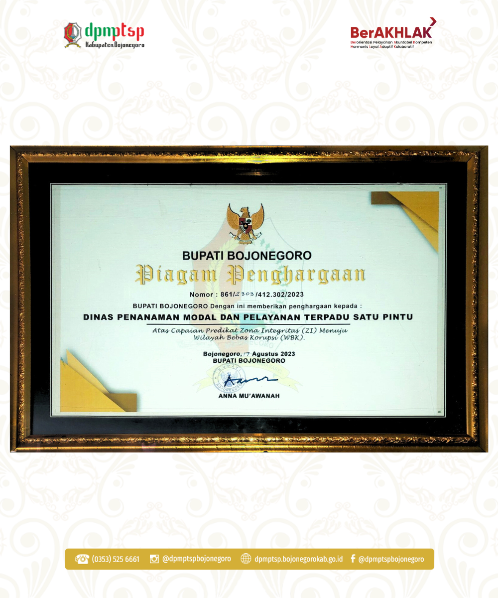 PENGHARGAAN DARI BUPATI BOJONEGORO TERKAIT ZI WBK